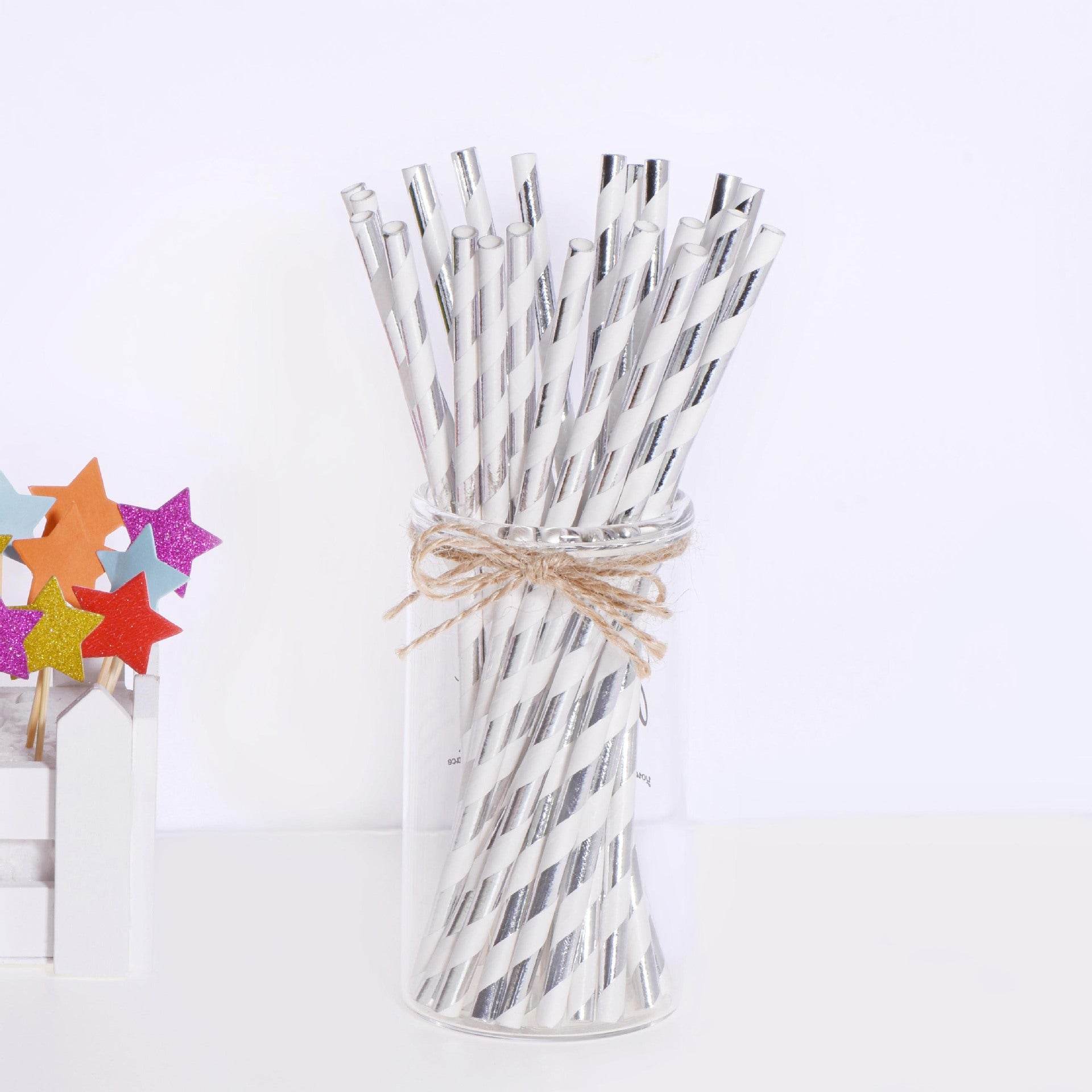 Birthday Party Dining Bar Paper Disposable Bronzing Colored Straws - Mubimart