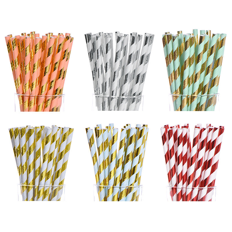 Birthday Party Dining Bar Paper Disposable Bronzing Colored Straws - Mubimart - Straws 