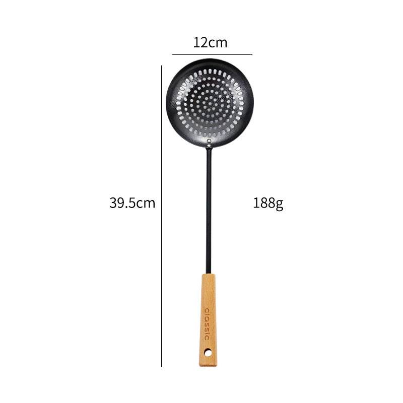 Black Pig Iron Spatula And Soup Spoon Household Non-stick Pan Long Handle Cooking Chef Shovel Colander Beech Handle Classical Kitchenware Set - Mubimart