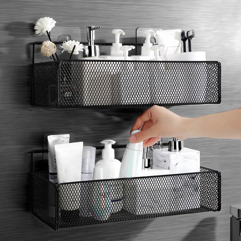 Black Wall-mounted Bathroom Shelf Shower Shampoo Rack Toilet - Mubimart