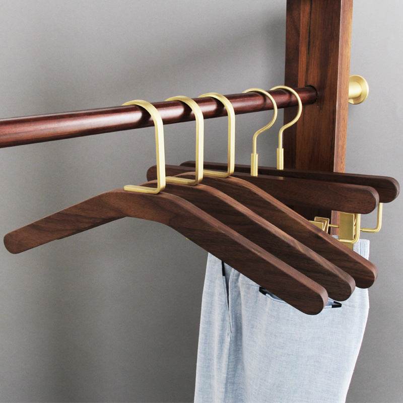 Black Walnut Solid Wood Brass Clothes Support Non-Slip Coat Hanger - Mubimart