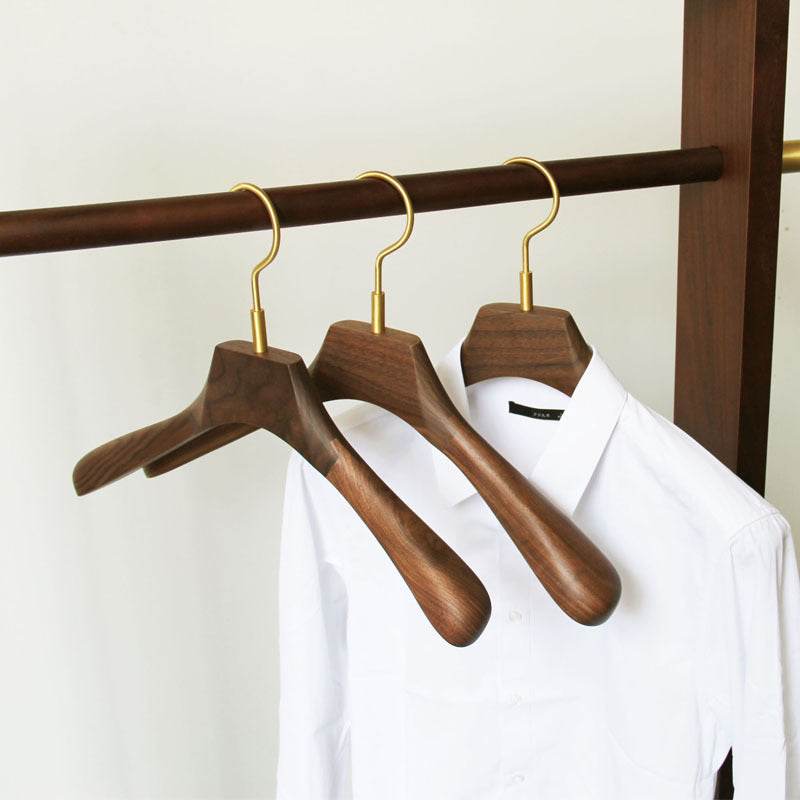 Black Walnut Solid Wood Brass Clothes Support Non-Slip Coat Hanger - Mubimart