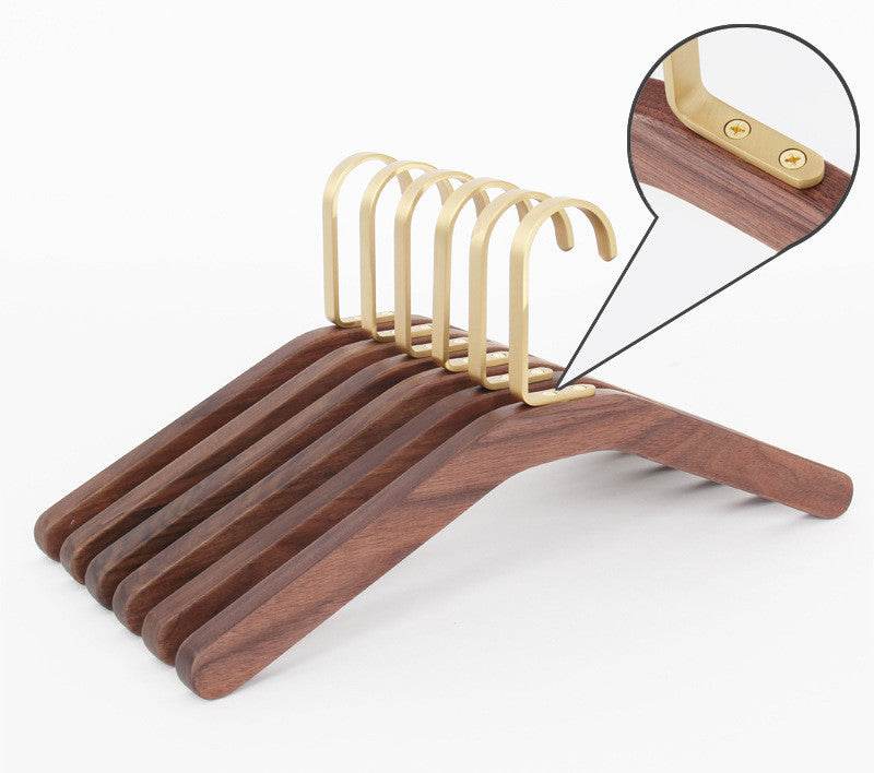 Black Walnut Solid Wood Brass Clothes Support Non-Slip Coat Hanger - Mubimart