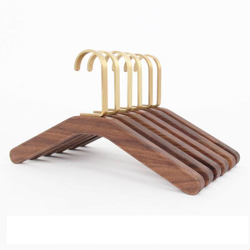 Black Walnut Solid Wood Brass Clothes Support Non-Slip Coat Hanger - Mubimart