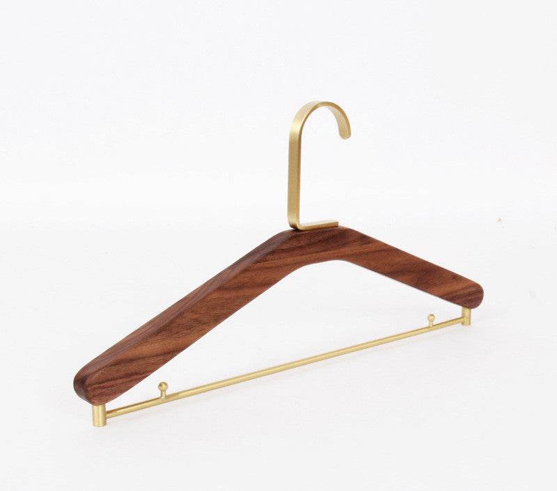 Black Walnut Solid Wood Brass Clothes Support Non-Slip Coat Hanger - Mubimart