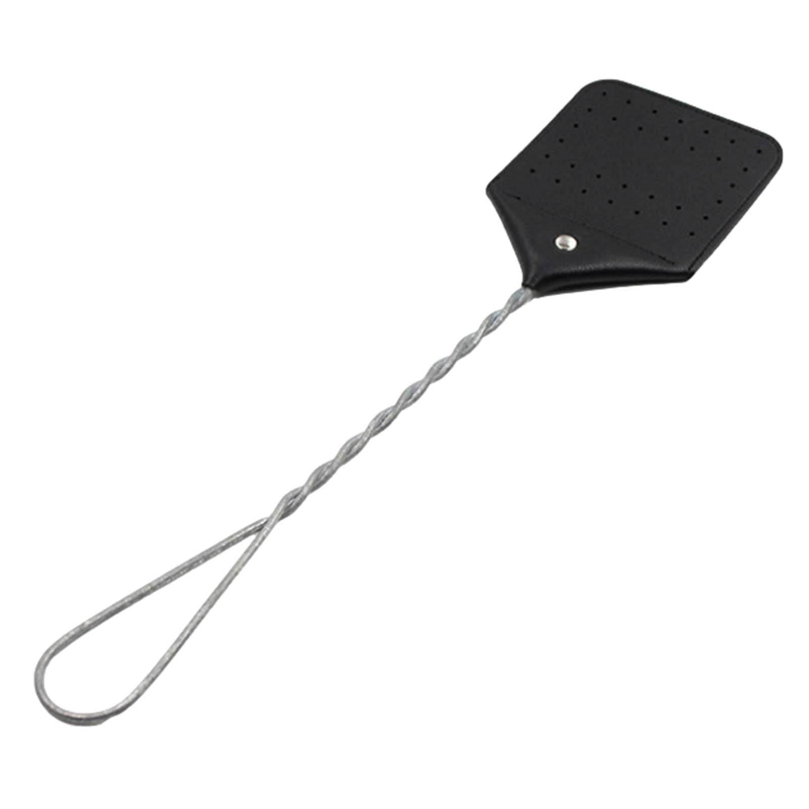 Black Wire Handle Leather Fly Swatter - Mubimart
