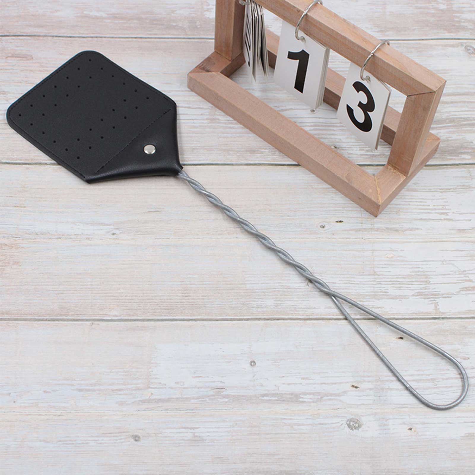 Black Wire Handle Leather Fly Swatter - Mubimart -  