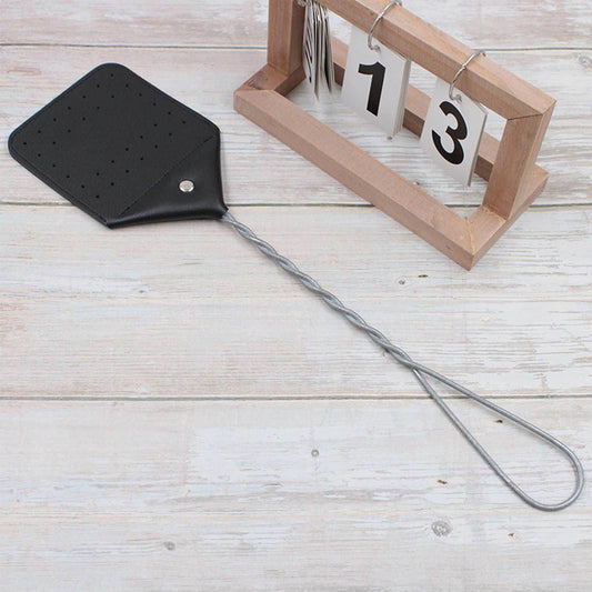 Black Wire Handle Leather Fly Swatter - Mubimart