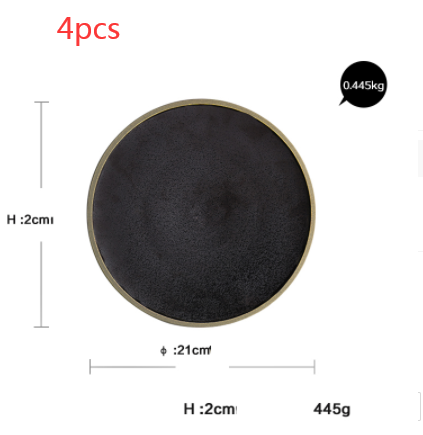 Black crystal large plate ceramic plate home dessert plate round flat plate - Mubimart -  