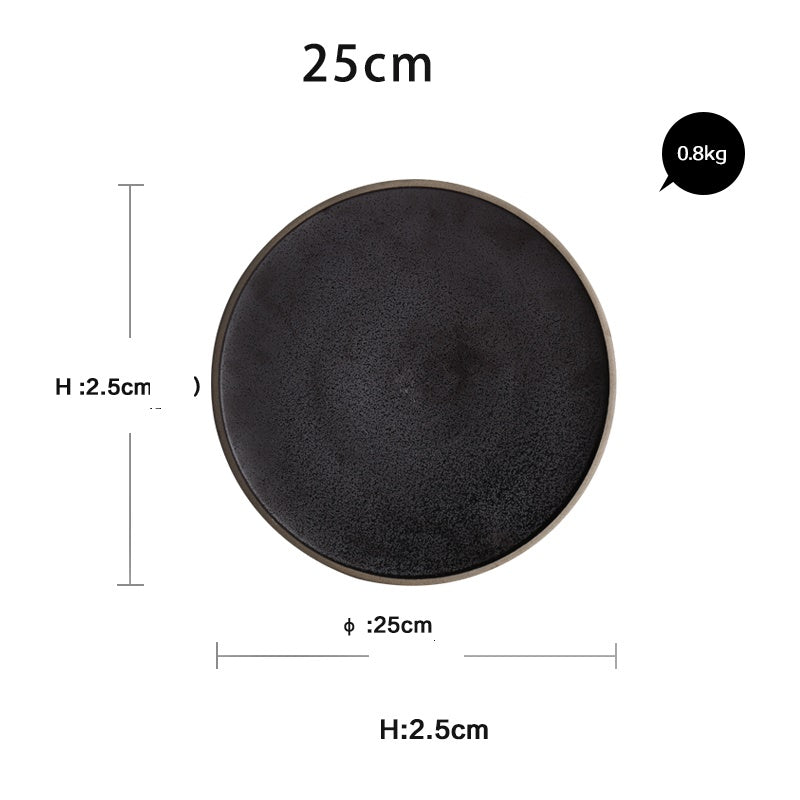 Black crystal large plate ceramic plate home dessert plate round flat plate - Mubimart -  