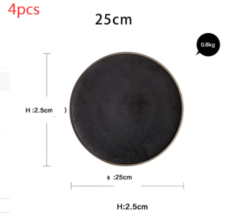 Black crystal large plate ceramic plate home dessert plate round flat plate - Mubimart -  