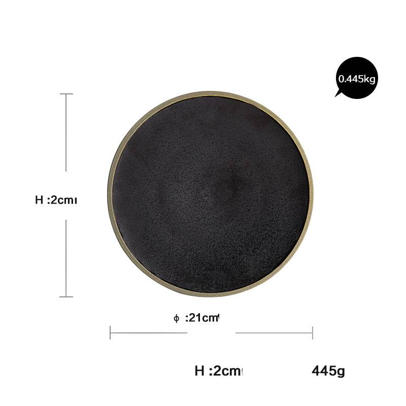 Black crystal large plate ceramic plate home dessert plate round flat plate - Mubimart