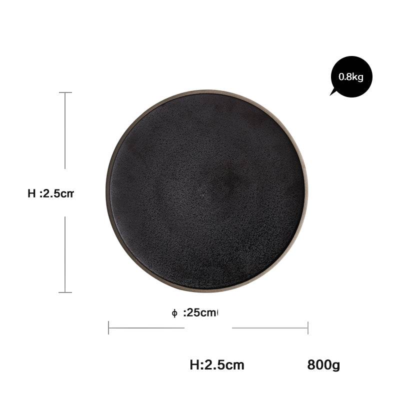 Black crystal large plate ceramic plate home dessert plate round flat plate - Mubimart