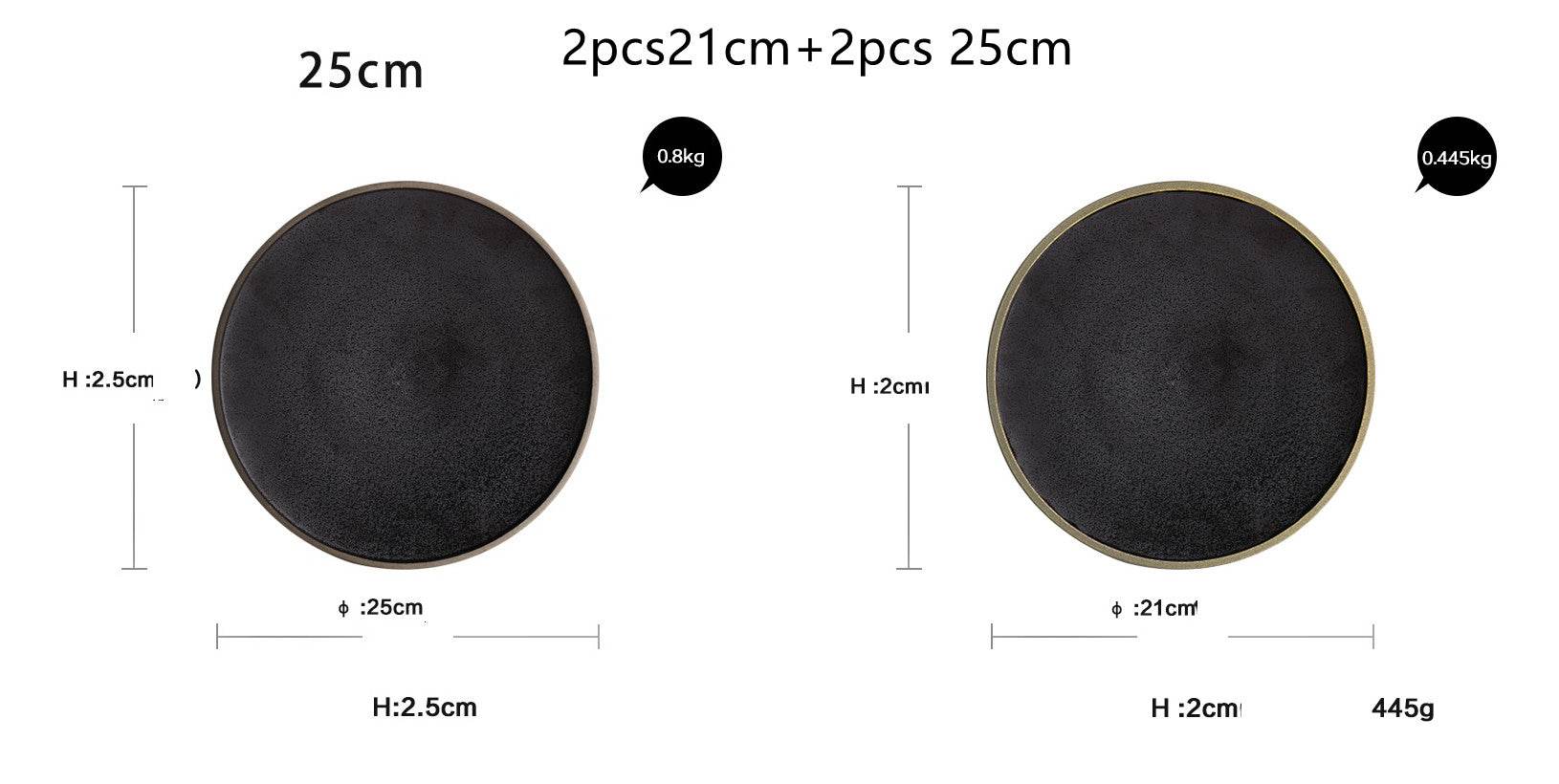 Black crystal large plate ceramic plate home dessert plate round flat plate - Mubimart