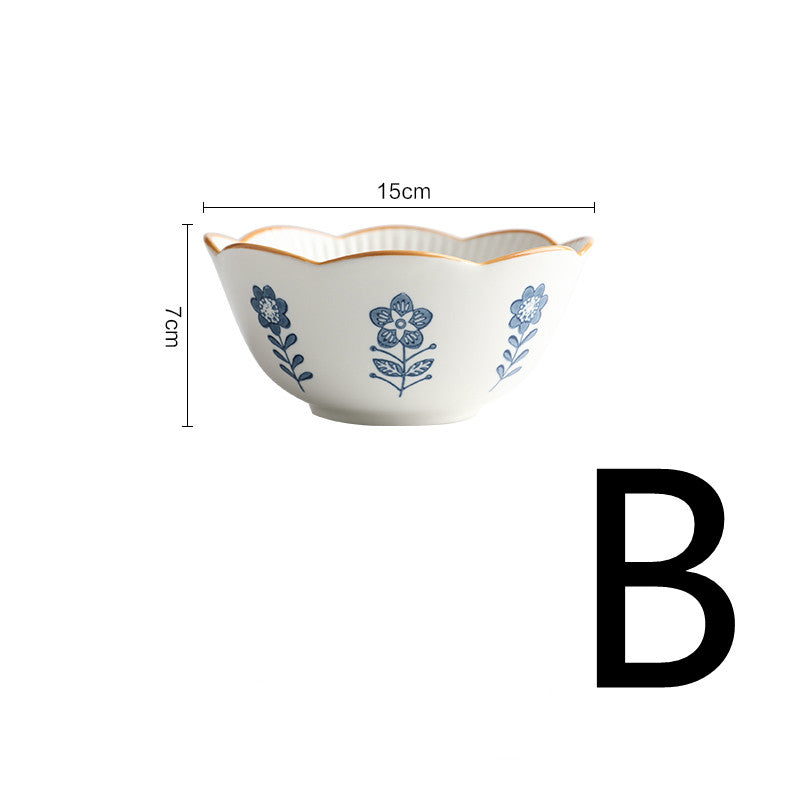 Blue And White Ceramic Tableware Lace Bowl And Plate Combination - Mubimart -  