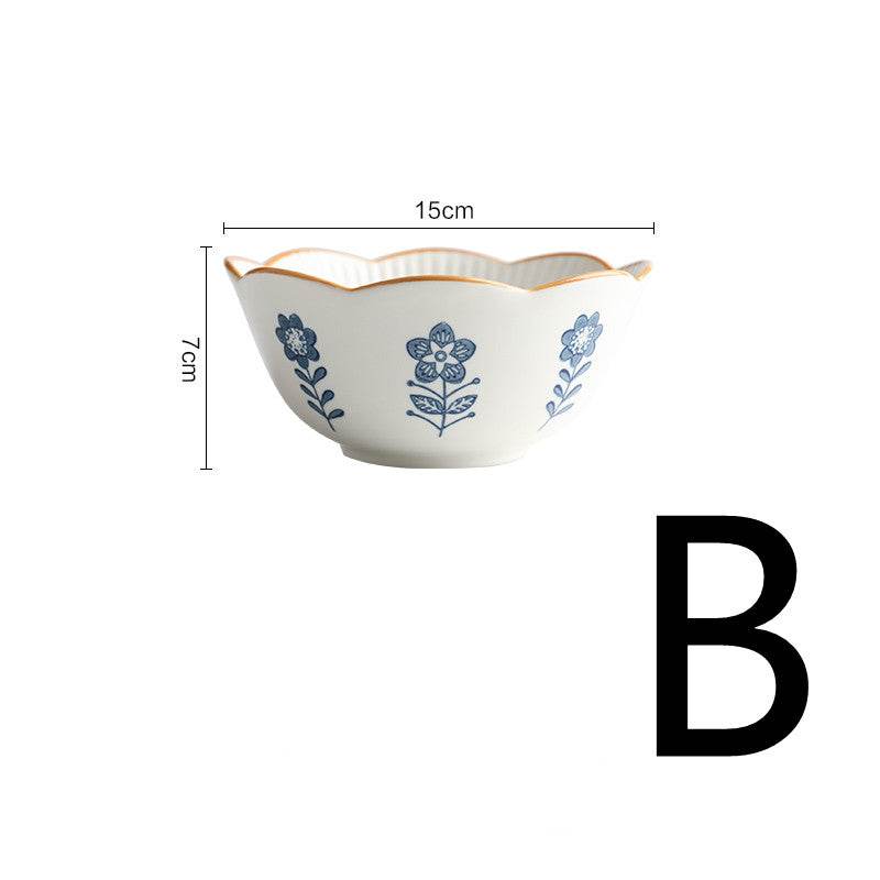 Blue And White Ceramic Tableware Lace Bowl And Plate Combination - Mubimart