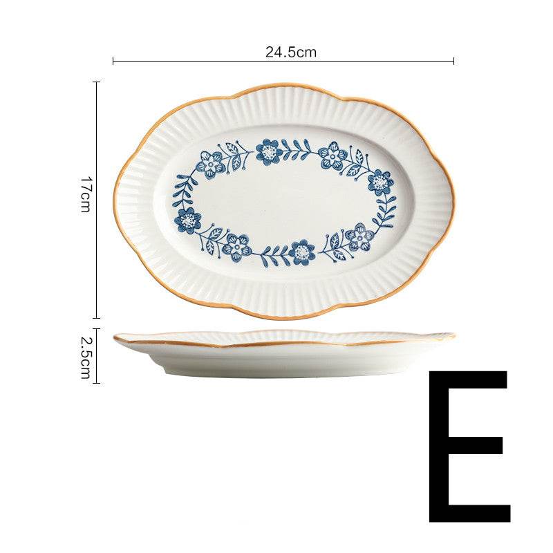 Blue And White Ceramic Tableware Lace Bowl And Plate Combination - Mubimart