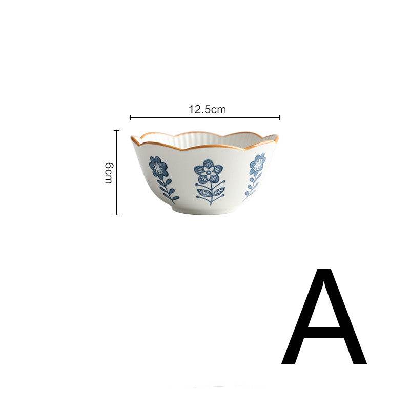 Blue And White Ceramic Tableware Lace Bowl And Plate Combination - Mubimart