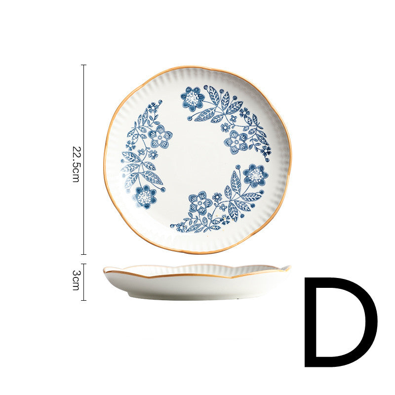 Blue And White Ceramic Tableware Lace Bowl And Plate Combination - Mubimart -  