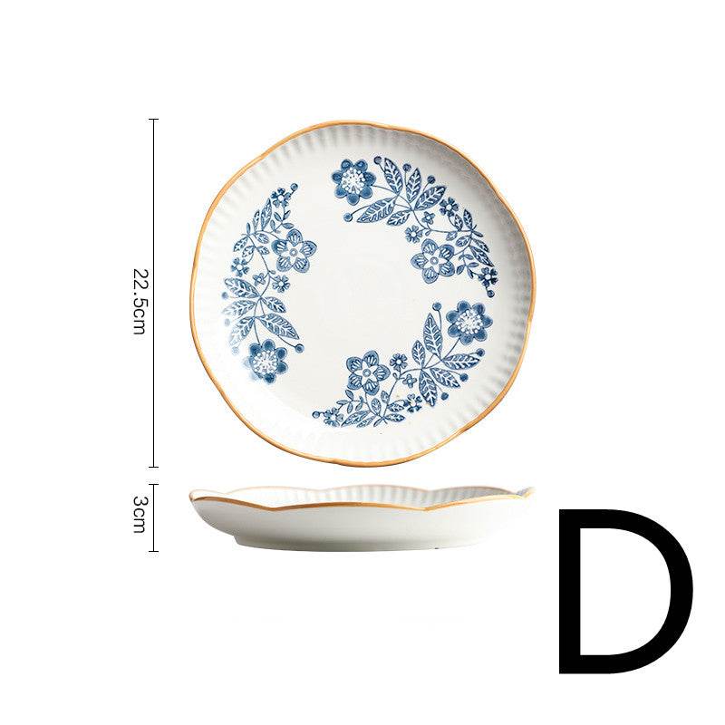 Blue And White Ceramic Tableware Lace Bowl And Plate Combination - Mubimart