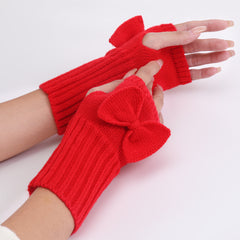 Mubimart Bow Knitted Wool Keep Warm Half Finger Fingerless Gloves Success Mubimart 