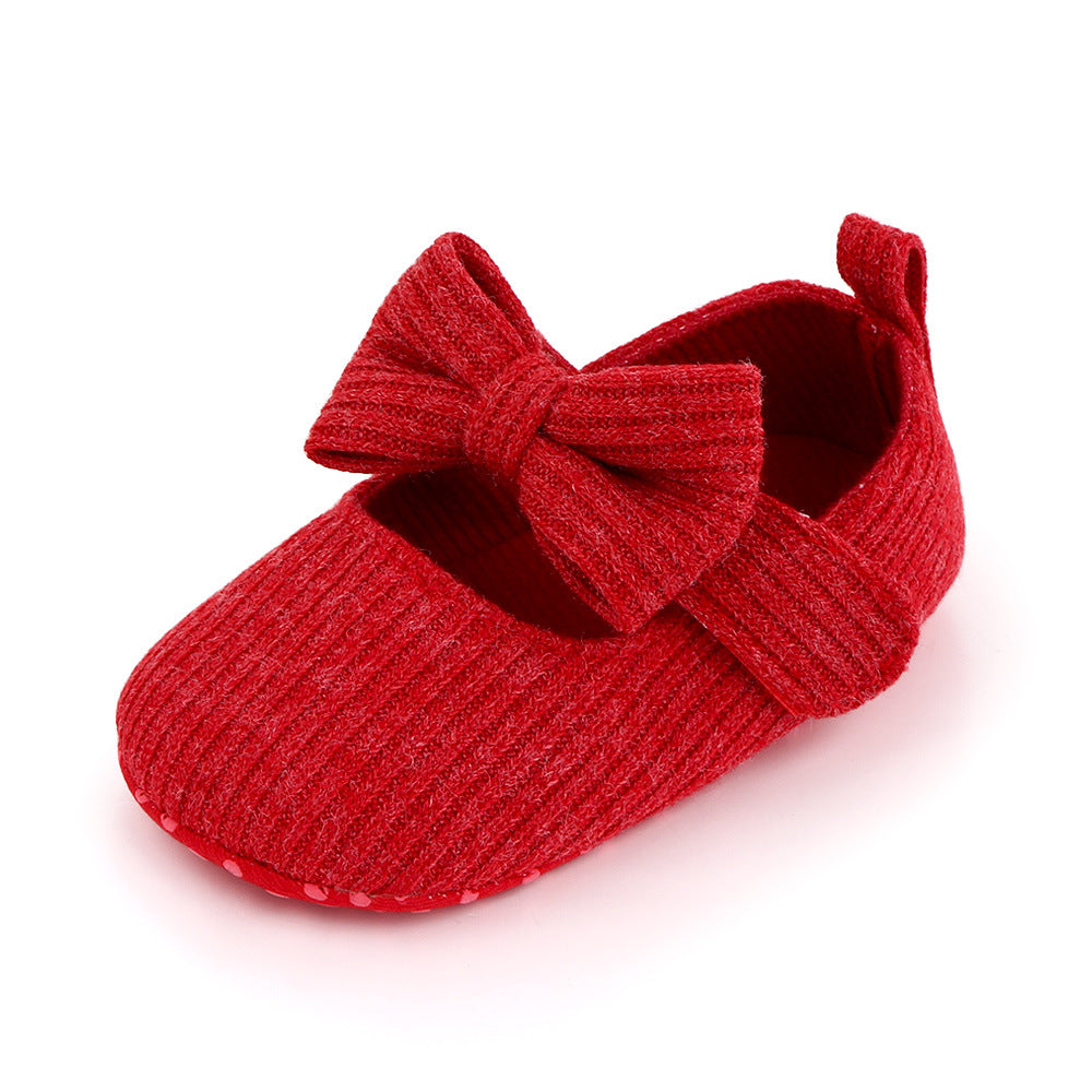 Bowknot Woolen Knit Baby Shoes Moccasins Princess Shoes Baby Shoes - Mubimart -  