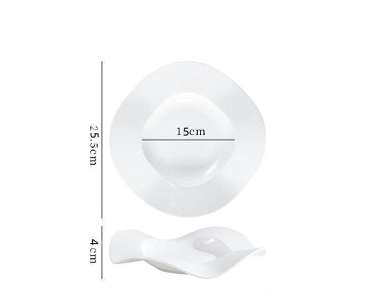Bowl Wave White Porcelain Dish Home Pasta Dessert - Mubimart