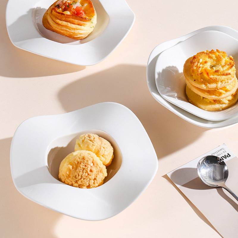 Bowl Wave White Porcelain Dish Home Pasta Dessert - Mubimart