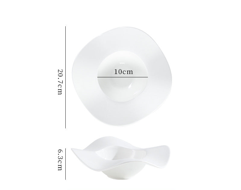 Bowl Wave White Porcelain Dish Home Pasta Dessert - Mubimart -  