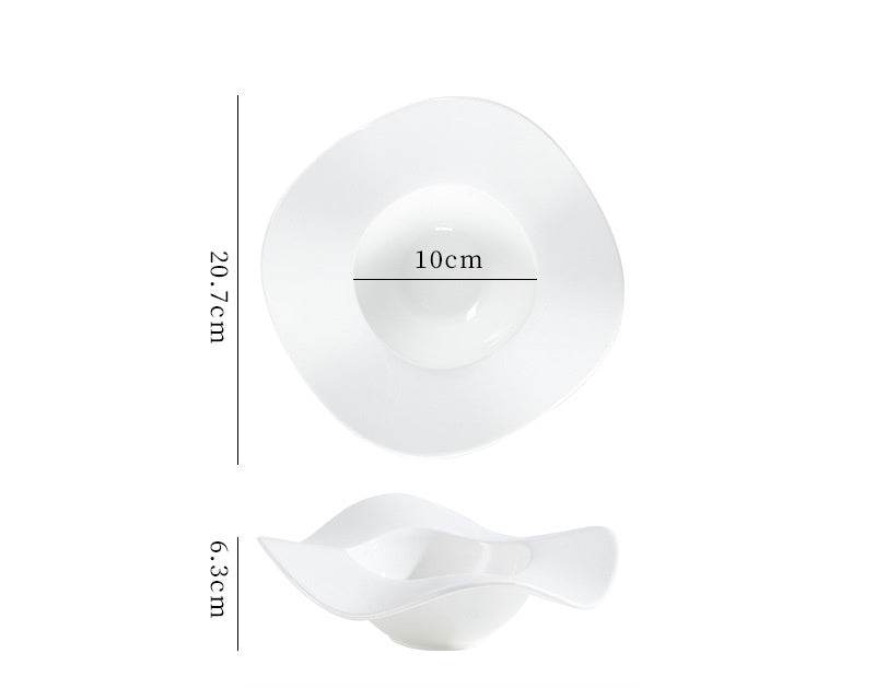Bowl Wave White Porcelain Dish Home Pasta Dessert - Mubimart