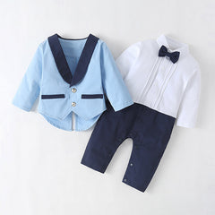 Boy Baby Gentleman Long-sleeved One-piece Suit Tuxedo Jacket Two-piece Children's Suit - Mubimart -  