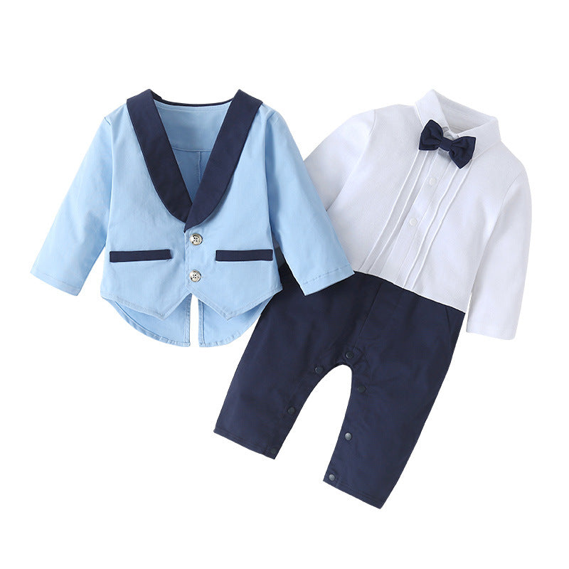 Boy Baby Gentleman Long-sleeved One-piece Suit Tuxedo Jacket Two-piece Children's Suit - Mubimart -  