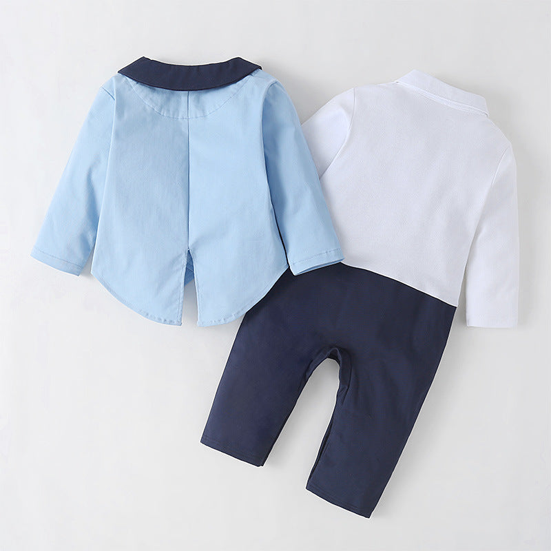 Boy Baby Gentleman Long-sleeved One-piece Suit Tuxedo Jacket Two-piece Children's Suit - Mubimart -  