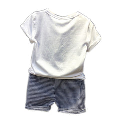 Boy Cartoon Dinosaur Short Sleeve Stripe Shorts Set - Mubimart -  