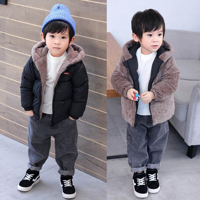 Boy's Cotton-padded Winter Jacket, Children's Cotton-padded Jacket, Double-sided Wear - Mubimart
