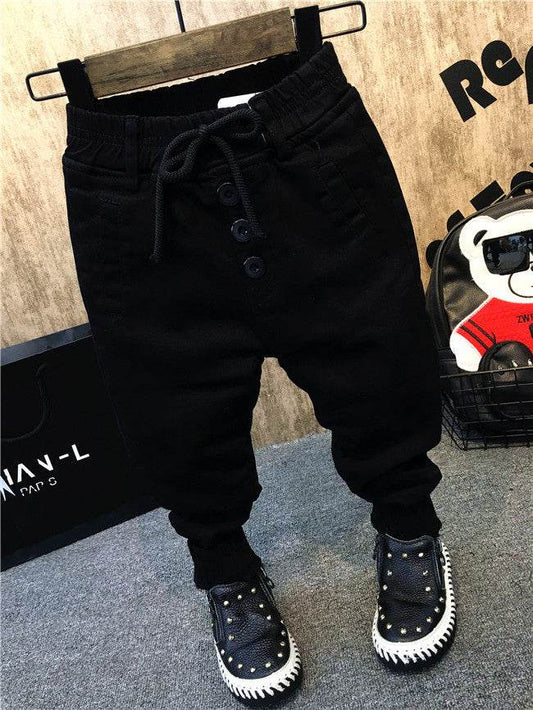 Boy's personality thickening plus velvet jeans children's jeans - Mubimart