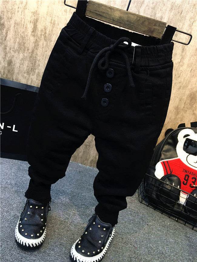 Boy's personality thickening plus velvet jeans children's jeans - Mubimart