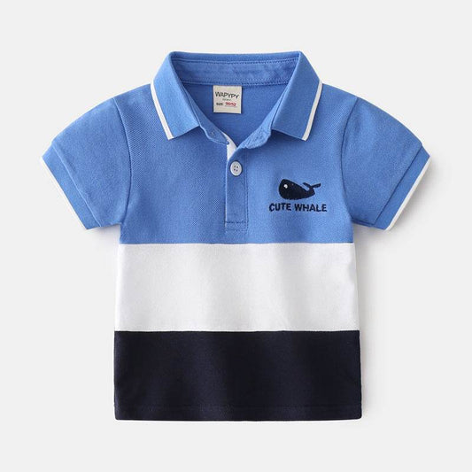 Boys Color Block Lapel Tops Korean Children's Clothing Boys Embroidered Shirts Baby Summer Trends - Mubimart