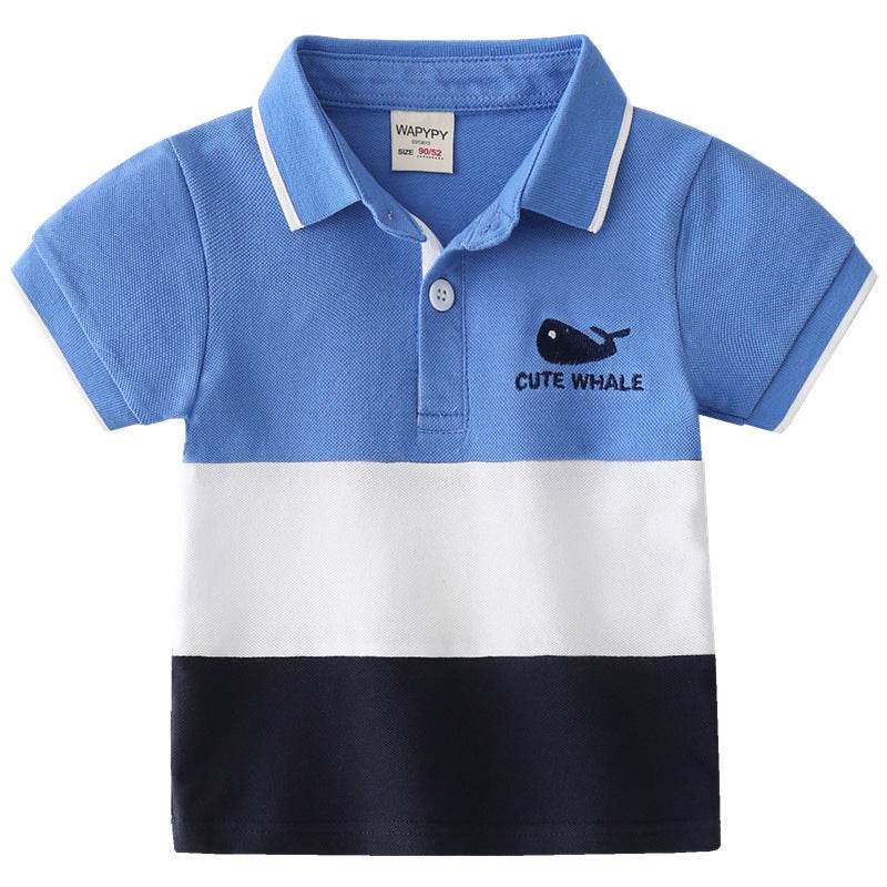 Boys Color Block Lapel Tops Korean Children's Clothing Boys Embroidered Shirts Baby Summer Trends - Mubimart