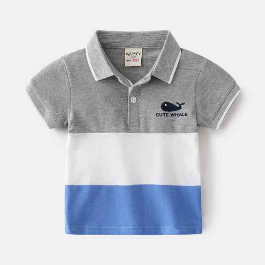Boys Color Block Lapel Tops Korean Children's Clothing Boys Embroidered Shirts Baby Summer Trends - Mubimart