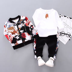 Boys Handsome Autumn And Winter Clothes Three-Piece Kid Clothes - Mubimart - Clothing Set 