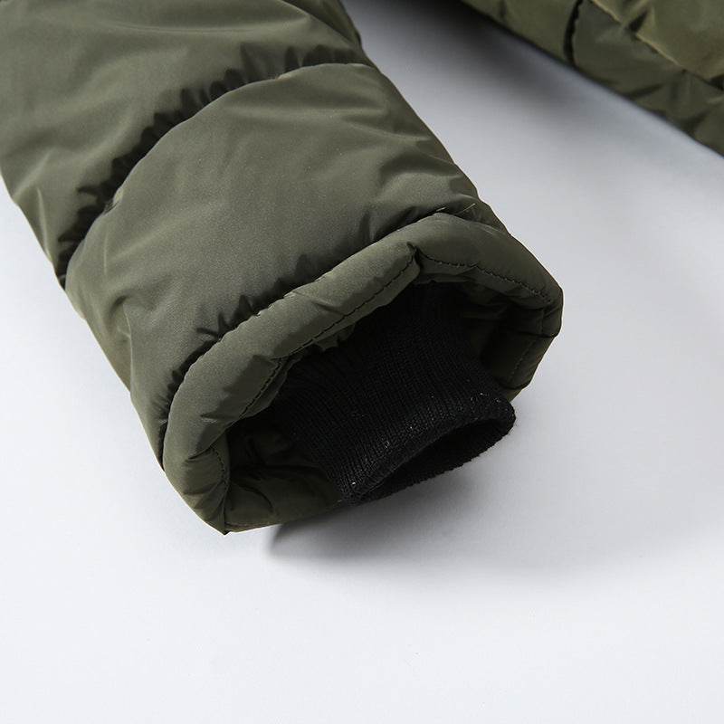 Boys Large Fur Collar Padded Warm Cotton Jacket - Mubimart