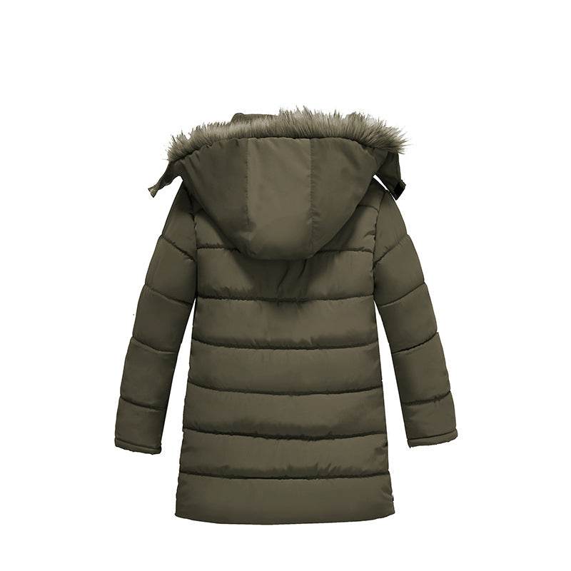 Boys Large Fur Collar Padded Warm Cotton Jacket - Mubimart