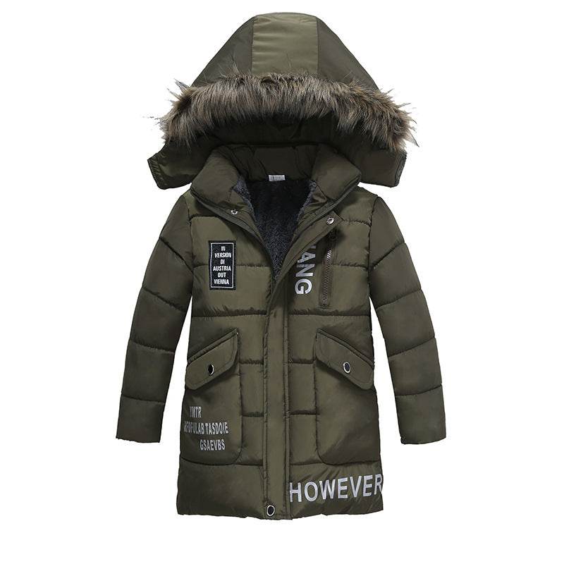 Boys Large Fur Collar Padded Warm Cotton Jacket - Mubimart