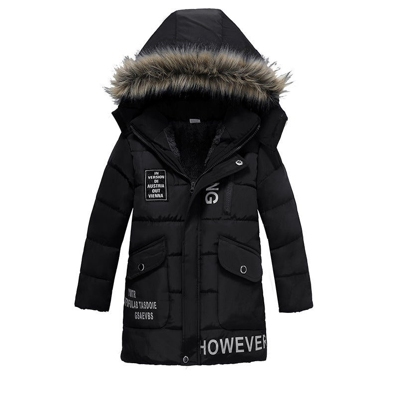 Boys Large Fur Collar Padded Warm Cotton Jacket - Mubimart - Outerwear & Coats 