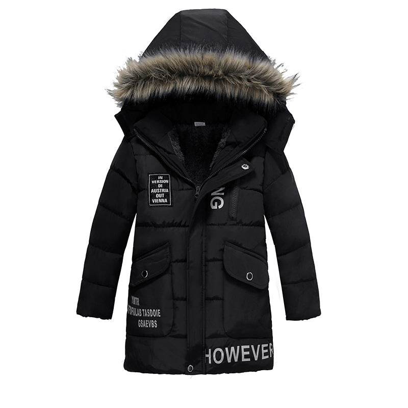 Boys Large Fur Collar Padded Warm Cotton Jacket - Mubimart