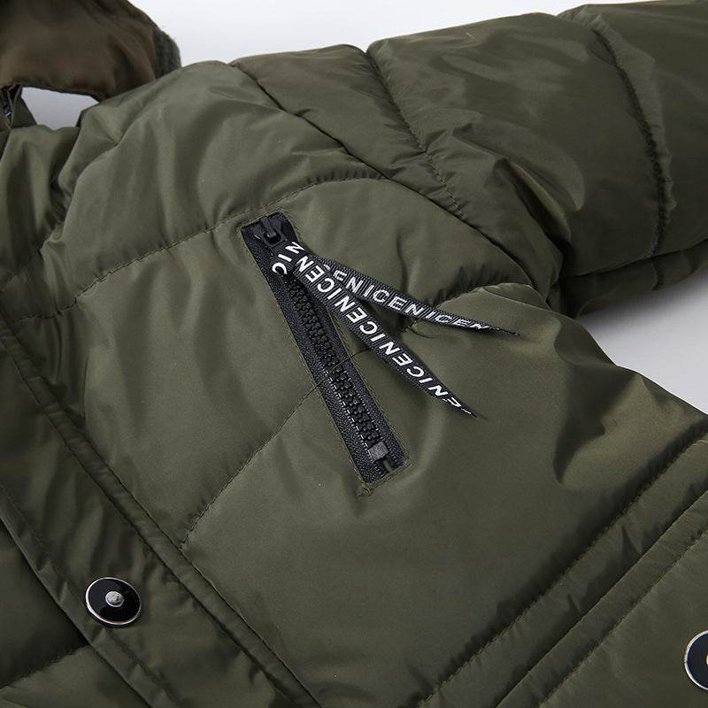 Boys Large Fur Collar Padded Warm Cotton Jacket - Mubimart