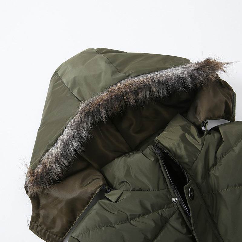 Boys Large Fur Collar Padded Warm Cotton Jacket - Mubimart