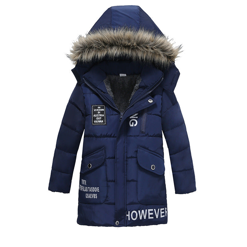 Boys Large Fur Collar Padded Warm Cotton Jacket - Mubimart -  