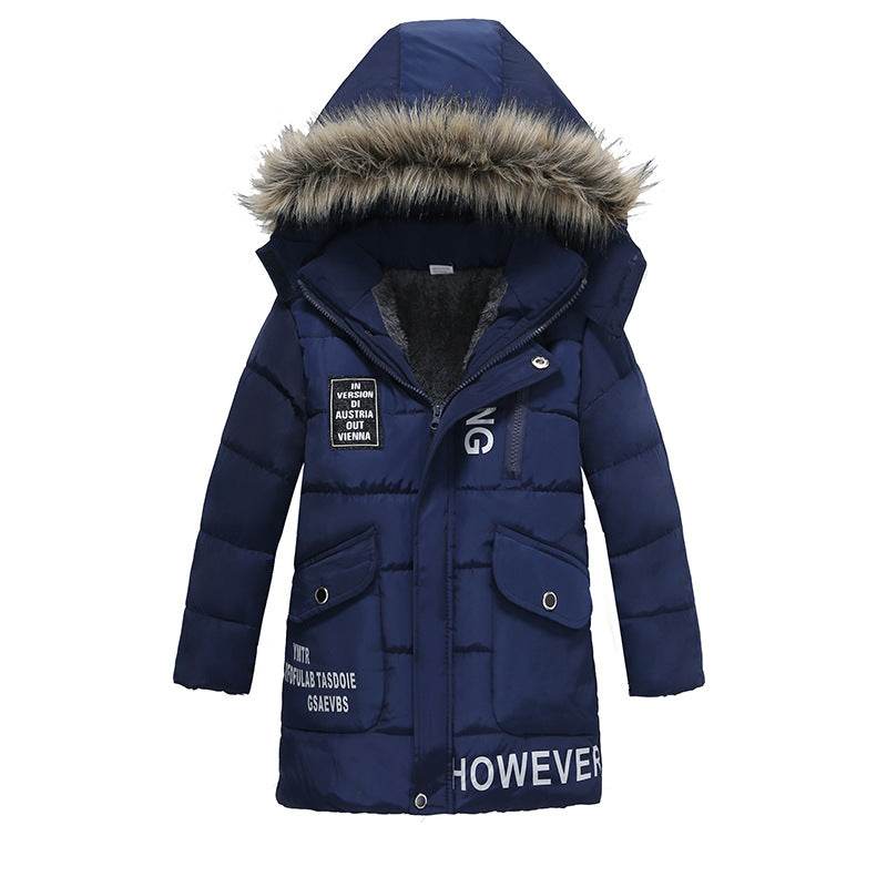 Boys Large Fur Collar Padded Warm Cotton Jacket - Mubimart